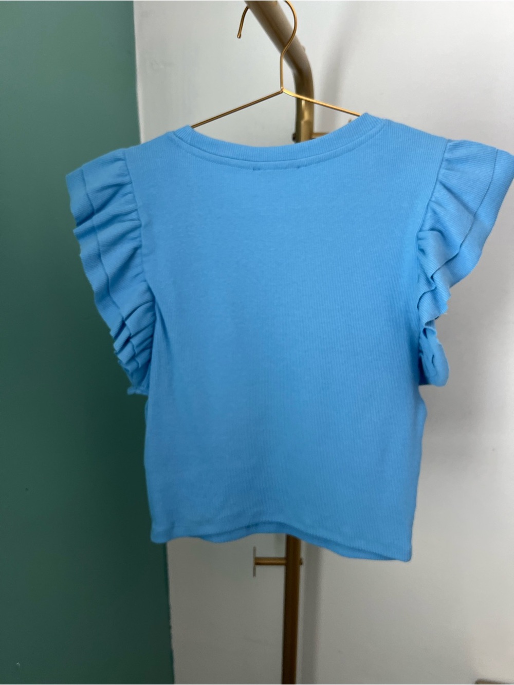 ZARA Ribbed Ruffle Sleeve Top Size L - Picture 6 of 6